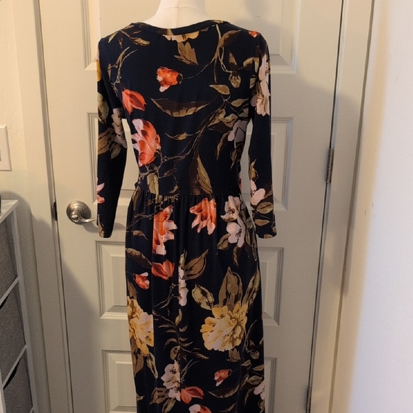 REBORN J Floral 3/4 Sleeve Maxi Dress with Pockets Navy Pink Yellow Size Large - Picture 3 of 12